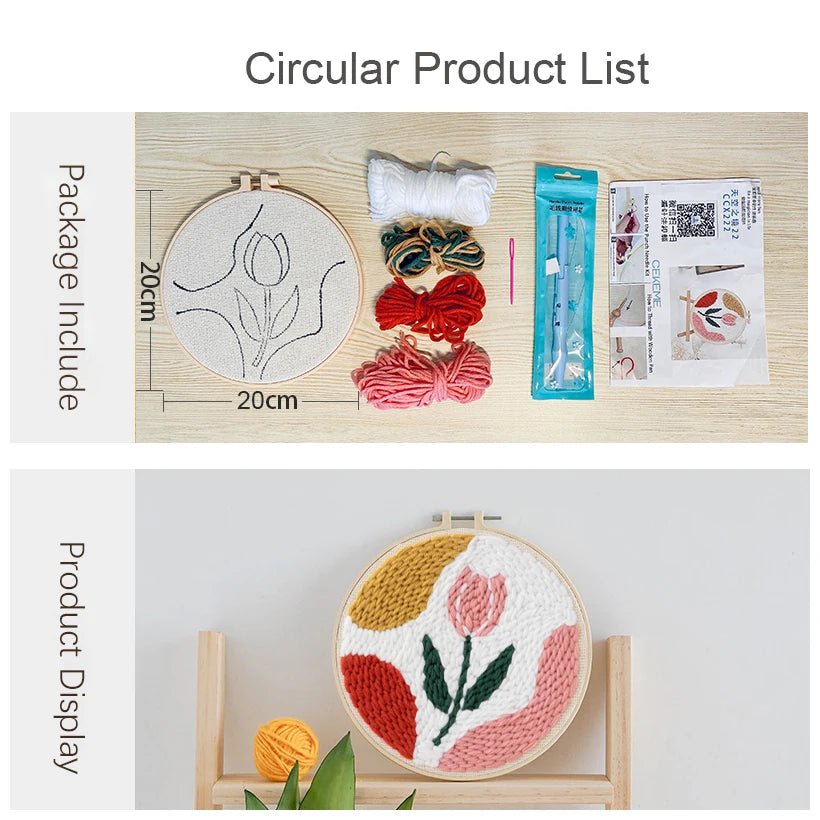 Complete Punch Needle Embroidery Kit For Beginner with Magic Embroidery Punch Needle Yarn Wool Tufting Rug Hooking DIY Craft Set - Premium Embroidery Kits